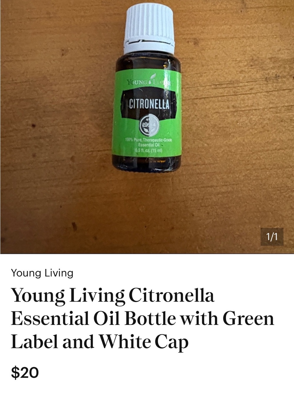 Young Living Citronella Essential Oil Bottle - Green & White
